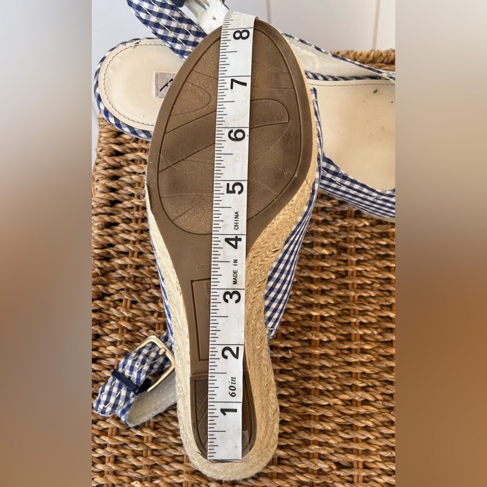 American Eagle Gingham Wedge Espadrille Sandal Blue/White Size‎ 8.5 - Picture 11 of 13